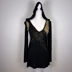 Vintage Salvage Mini Dress Sz M Black Tattoo Rock Wear Moto Biker Rocker Grunge